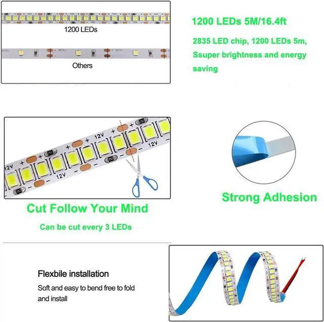 Alt view image 7 of 7 - LED Strip Lights SMD 2835 LED Strip DC12V 1200LEDs 16.4Ft 26000LM High Density LED Light Strips Waterproof IP65 3 Times Brightness Than SMD3528 LED Strip Orange