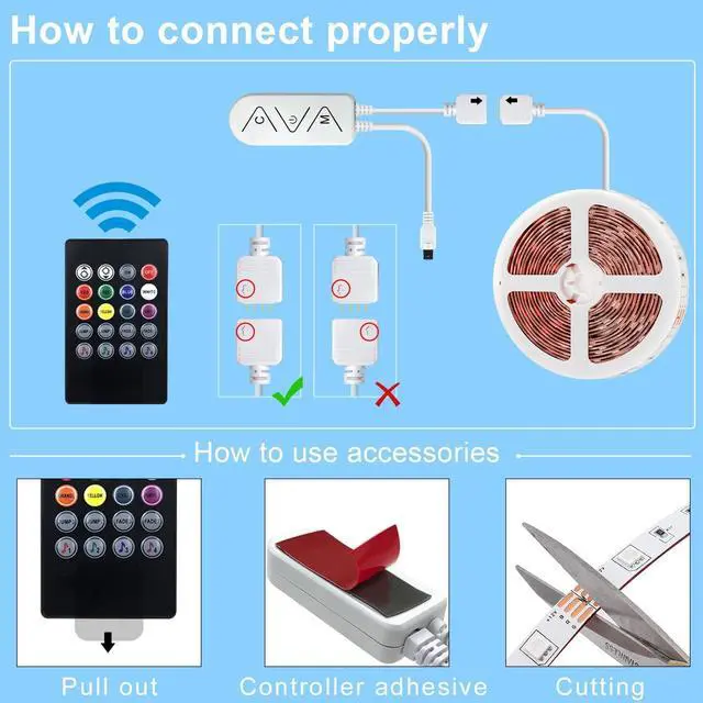 Alt view image 3 of 7 - 16ft/5M Led Strip Lights Controller and Bluetooth APP Controlled Rope Lighting for Bedroom Home Decoration Music Sync Color Changing RGB LED Lights with Remote Indoor