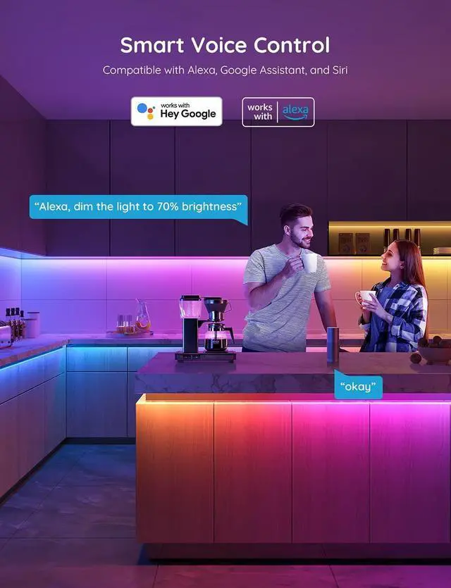 Alt view image 4 of 7 - 100ft RGBIC LED Strip Lights Smart LED Lights Work with Alexa and Google Assistant LED Lights for Bedroom WiFi App Control Segmented DIY Multiple Colors Color Changing Light (2 x 50ft)