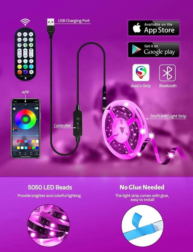 Alt view image 6 of 6 - LED Lights for TV Led Backlight 9.84 RGB Led Strip Lights USB TV Lights Behind 32-43 TV APP Remote Control Music Sync TV LED Lights