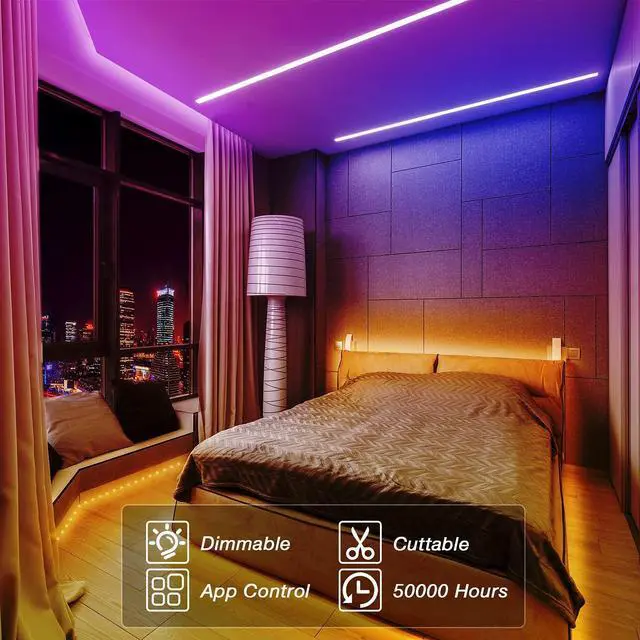 Alt view image 4 of 7 - 100ft Color Changing LED Light Strips Kit with 44 Keys Remote Decor Lights for Bedroom Home