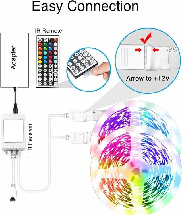 Alt view image 7 of 7 - 100ft Color Changing LED Light Strips Kit with 44 Keys Remote Decor Lights for Bedroom Home