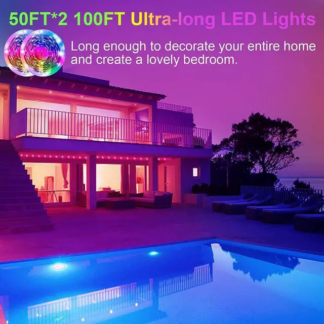 Alt view image 2 of 6 - Led Lights for Bedroom 100ft Led Strip Lights Music Sync Color Changing Led Lights with APP and 44 Keys Remote Control Rope Lights RGB Led Light Strips for Room Decor(50ft*2)