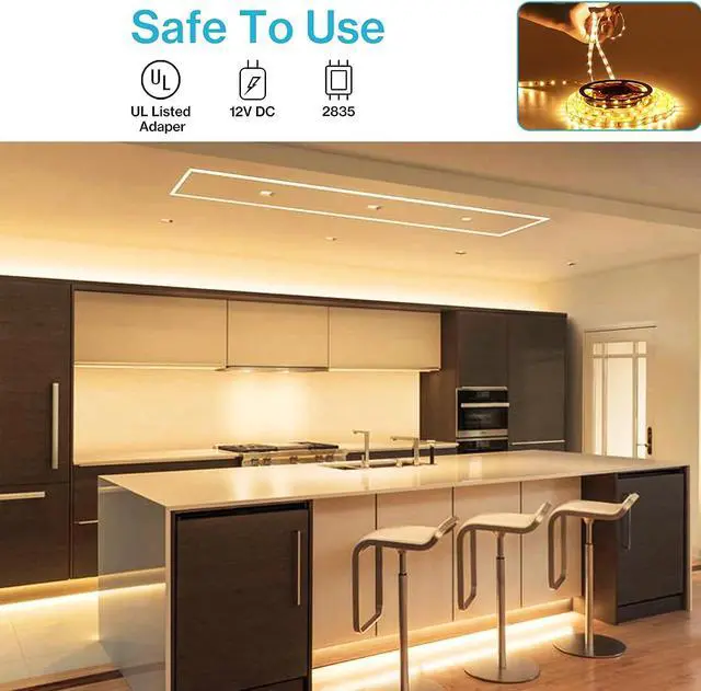 Alt view image 4 of 7 - 16.4ft LED Strip Lights Warm White Dimmable LED Rope Light Kit 12V Flexible Under Cabinet Lighting Strips 5m 300 LEDs 2835 3000K Bright Led Lights for Bedroom UL Listed Plug