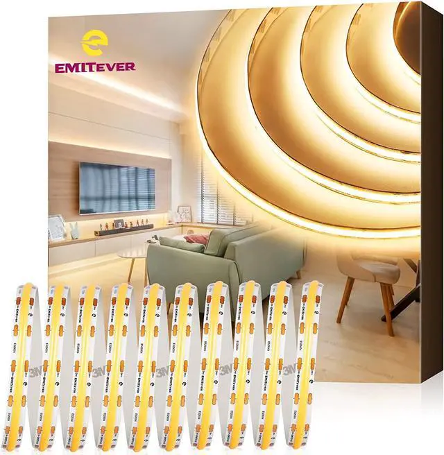 Main image of COB LED Strip Lights Warm White 32.8ft 3000K 24V Dimmable Tape Light Premium High Density 305LM+/ft 4800LEDs Ra 90+ 3W/FT UL Listed for Cabinets Shelves(Power Supply Sold Separately)
