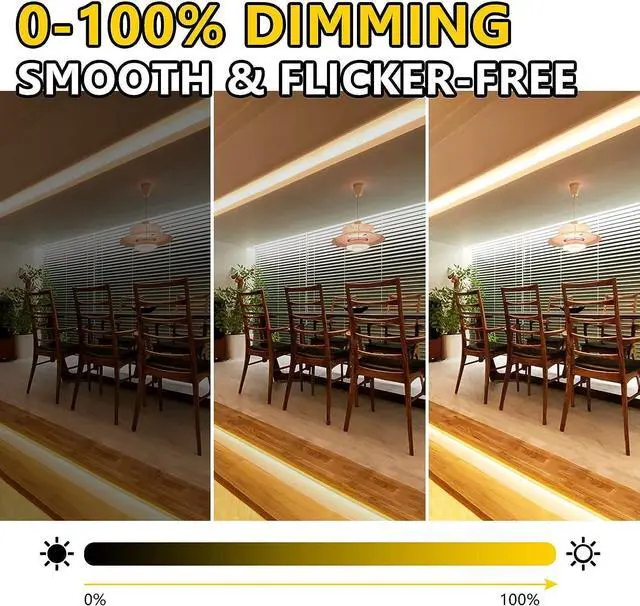 Alt view image 4 of 7 - COB LED Strip Lights Warm White 32.8ft 3000K 24V Dimmable Tape Light Premium High Density 305LM+/ft 4800LEDs Ra 90+ 3W/FT UL Listed for Cabinets Shelves(Power Supply Sold Separately)