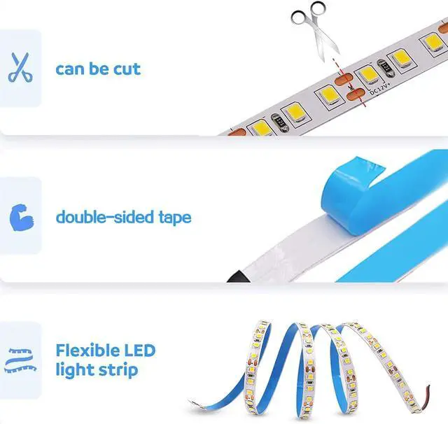 Alt view image 3 of 7 - 12V 5M/16.4ft LED Strip Light Blue 600LEDs Flexible SMD2835 High Brightness No-Waterproof IP20 LED Tape Lights for Bedroom Christmas Party etc(No Power Supply)