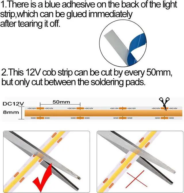 Alt view image 4 of 6 - COB LED Strip Lights White 6000K DC12V 16.4ft/5M 320leds/M CRI90 Flexible LED Tape Lights 8mm for Indoor Home Cabinet Bedroom Kitchen Stage Backlight DIY Lighting(Without Power Supply)