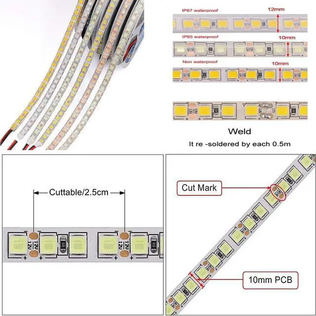 Alt view image 7 of 7 - LED Light Strip, 16.4ft 600 Units SMD 5054 LEDs(5050 Upgraded), 16000LM Flexible 12V DC Light Strips, LED Ribbon, DIY Christmas Home Kitchen Indoor Party Decoration (Waterproof IP65, Cold White 6500K)