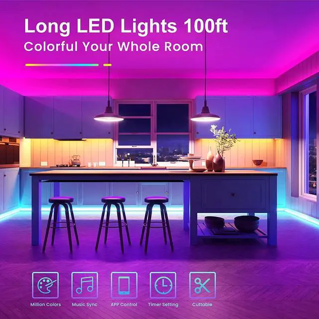Alt view image 3 of 7 - 100ft Bluetooth LED Strip Lights Music Sync LED Lights Strip RGB Color Changing LED Lights with Remote Smart Phone APP Control LED Lights for Bedroom TV Room DIY (APP+Remote +Mic)