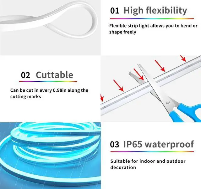 Alt view image 6 of 7 - 50ft RGB LED neon Rope Lights LED neon Strip Lights with Remote Control/APP Control IP65 24V Waterproof Flexible Neon LED Strip Lights Led Lights for Bedroom Room Outdoors Décor