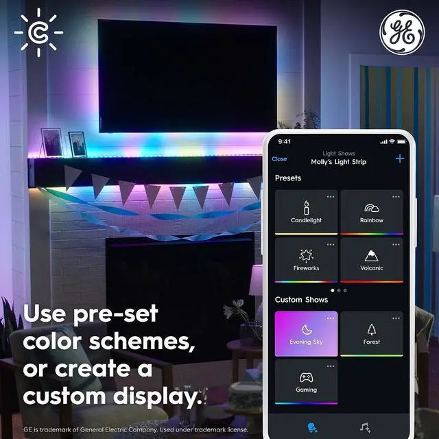 Alt view image 3 of 7 - GE Dynamic Effects Smart LED Light Strip with Music Sync Color Changing WiFi Lights Indoor Light Strip Compatible with Alexa and Google Home 16ft and Power Supply