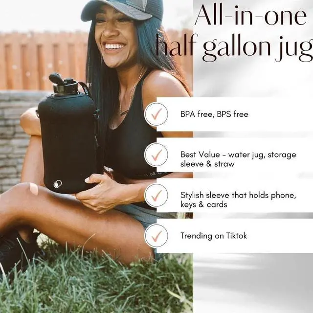 Alt view image 3 of 7 - H2O Capsule 2.2L Half Gallon Water Bottle with Storage Sleeve and Covered Straw Lid  BPA Free Large Reusable Drink Container with Handle - Big Sports Jug, 2.2 Liter (74 Ounce)