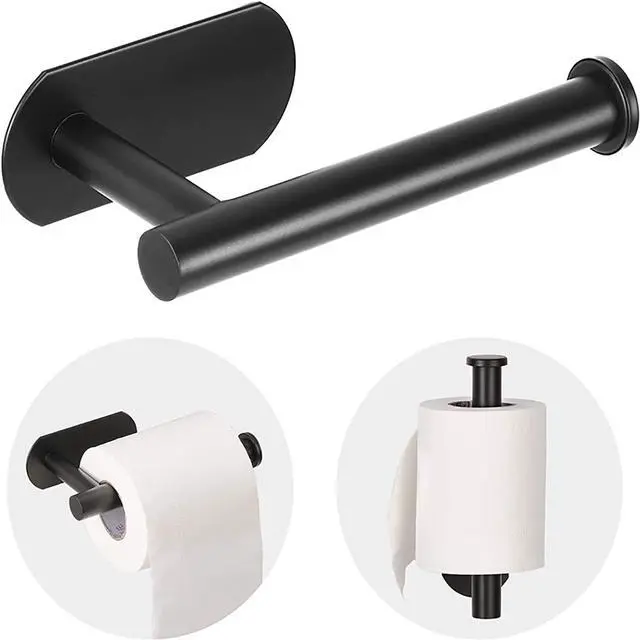 Main image of Toilet Paper Holder - Self Adhesive Toilet Paper Holder Wall Mount for Bathroom SUS 304 Stainless Steel Command Strip Toilet Paper Roll Holder Stick On Wall No Drilling - Matte Black
