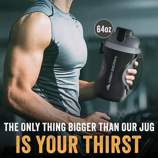 Alt view image 4 of 6 - HIGH SIERRA - [BPA FREE] 64 OZ Insulated Water Jug, [Silicone Spout  NO MORE TEETH BUMPS] Built-in Fence Anchor, Keeps Iced Water Cold for Hours, EXTRA LARGE Sports Bottle, Black