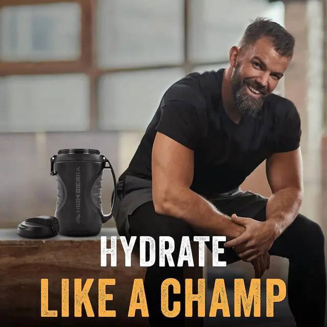 Alt view image 6 of 6 - HIGH SIERRA - [BPA FREE] 64 OZ Insulated Water Jug, [Silicone Spout  NO MORE TEETH BUMPS] Built-in Fence Anchor, Keeps Iced Water Cold for Hours, EXTRA LARGE Sports Bottle, Black