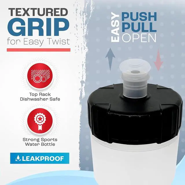 Alt view image 3 of 7 - 50 Strong Bulk Water Bottles | 24 Pack Sports Bottle | 22 oz. BPA-Free Easy Open with Pull Top Cap | Made in USA | Reusable Plastic Water Bottles for Adults & Kids | Top Rack Dishwasher Safe