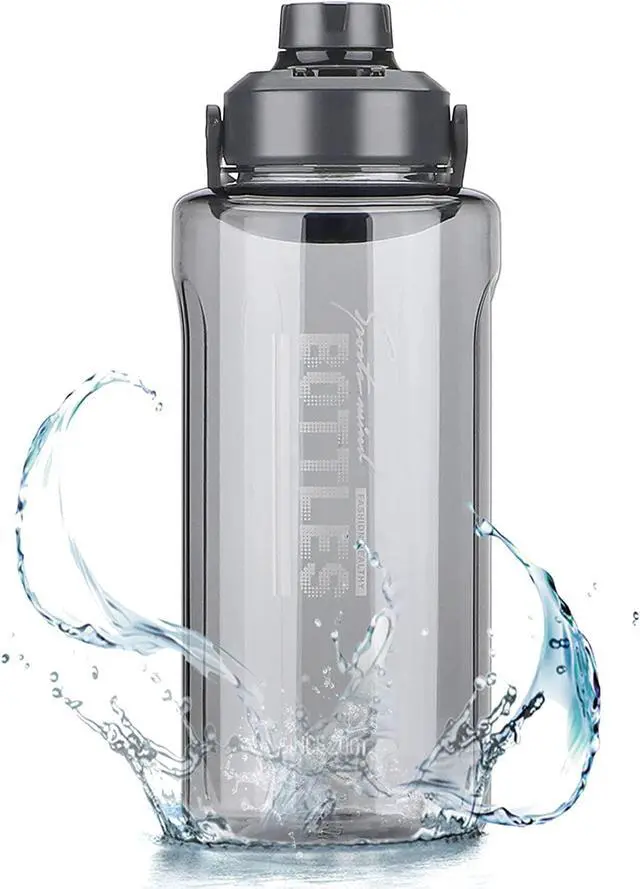 Main image of Half Gallon/64oz Water Bottle With Handle, Leak proof with removable strainer, BPA Free Fitness 2L Sports Water Jug, ensure You Drink Enough Water Daily for Gym and Outdoor Sports(Grey)
