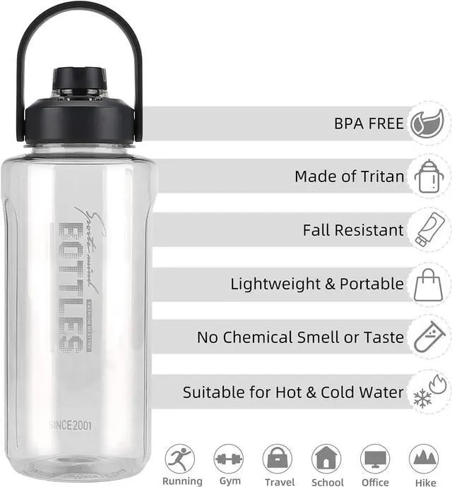 Alt view image 4 of 7 - Half Gallon/64oz Water Bottle With Handle, Leak proof with removable strainer, BPA Free Fitness 2L Sports Water Jug, ensure You Drink Enough Water Daily for Gym and Outdoor Sports(Grey)