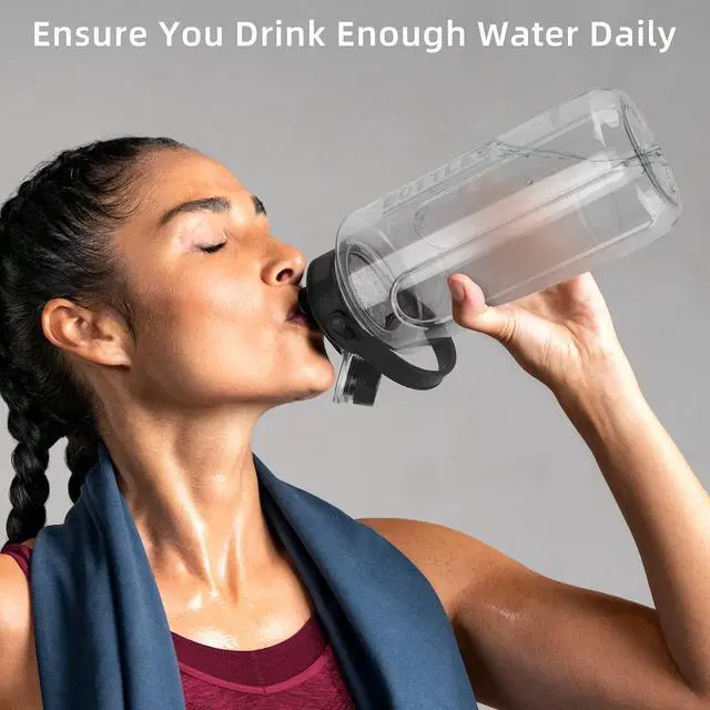 Alt view image 6 of 7 - Half Gallon/64oz Water Bottle With Handle, Leak proof with removable strainer, BPA Free Fitness 2L Sports Water Jug, ensure You Drink Enough Water Daily for Gym and Outdoor Sports(Grey)