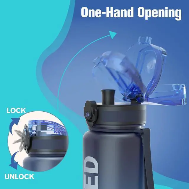 Alt view image 3 of 7 - Sahara Sailor Water Bottle 32oz, Tritan Sports Bottle with Time Marker | Bpa Free, Leakproof Wide Mouth With Fast Flow Lid And Cleaning Brush, For Gym School Office Travel, 1 Count