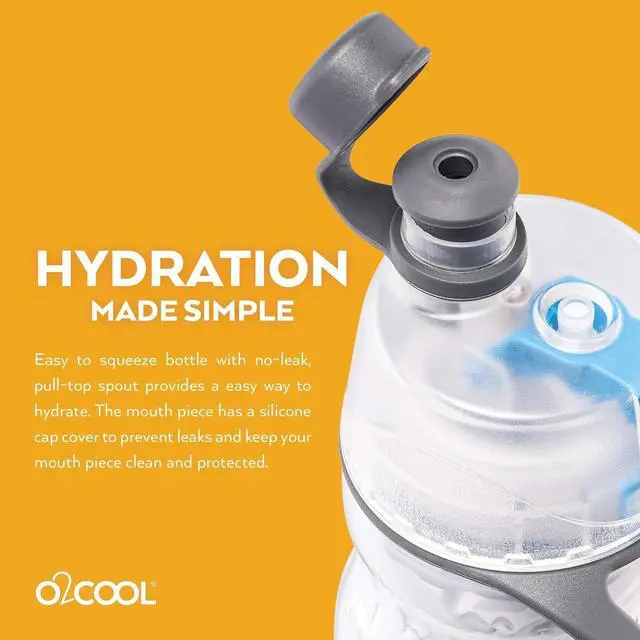 Alt view image 4 of 7 - O2COOL Mist 'N Sip Misting Water Bottle 2-in-1 Mist And Sip Function With No Leak Pull Top Spout Reusable Sports Water Bottle - 20 oz (2 Pack Soccer)