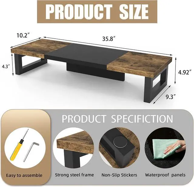Alt view image 3 of 6 - WESTREE Dual Monitor Stand Riser, Wood and Steel Monitor Stand Riser, Computer Monitor Stand for 2 Monitors, Multi-Purpose Desktop Storage Stand for Computer,Laptop,Printer,TV