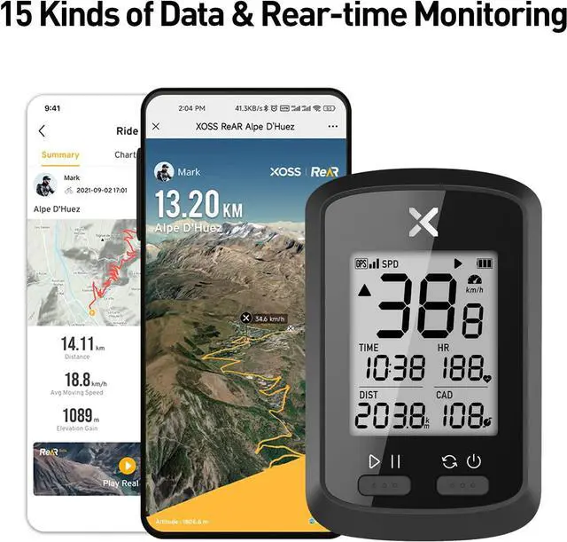 Alt view image 2 of 7 - G+ GPS Bike Computer ANT+ with 2 Smart Cadence Sensor, Bluetooth Cycling Computer, Wireless Bicycle Speedometer Odometer, Waterproof MTB Tracker Fits All Bikes (Support Heart Rate Monitor)