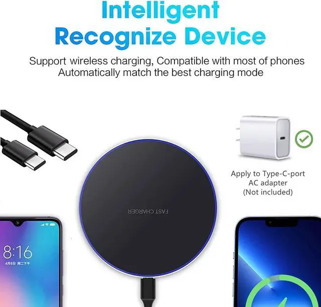 Alt view image 5 of 7 - 20W Fast Wireless Charger Pad Wireless Phone Charging Station Compatible with iPhone 16 Pro/16/15/14/13/12/11/SE/X/AirPods 15W Fast Charge for  Galaxy S24/S23/S22/S21/Note/Buds Pixel LG