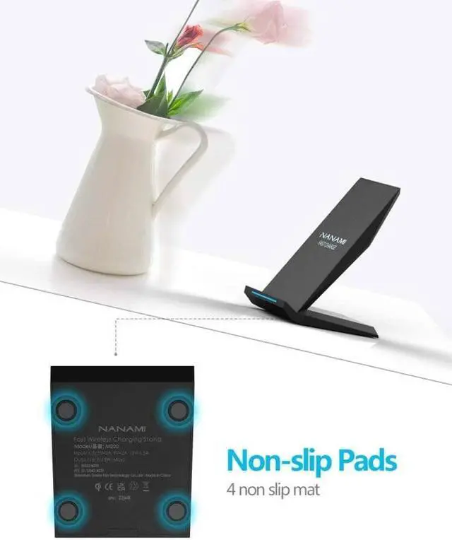 Alt view image 6 of 6 - Fast Wireless Charger Qi Certified Wireless Charging Stand Compatible iPhone 14/13/12/SE 2020/11/XS Max/XR/X/8 Plus Samsung Galaxy S23/S22/S21/S20/S10/S9/Note 20 Ultra/10 and Qi-Enabled Phone