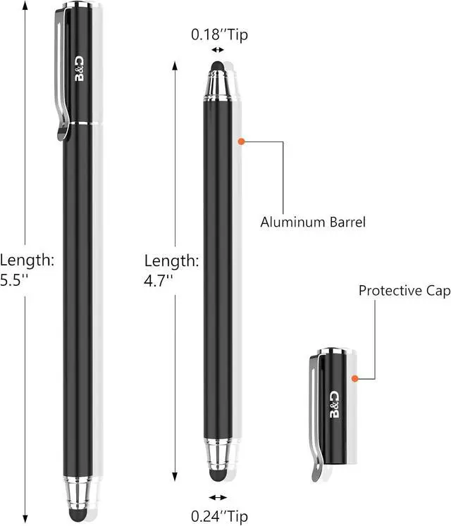 Alt view image 6 of 7 - (2 Pcs)[0.18-inch Fine Tip ] Stylus Touch Screen Pens 5.5 L Perfect for Drawing Writing Gaming Compatiable with  iPad iPhone  Tablets and All Other Touch Screens