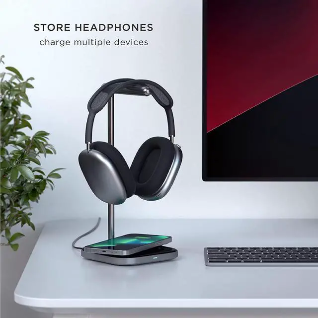 Alt view image 4 of 7 - Satechi 2-in-1 Headphone Stand with Wireless Charger  USB Type-C Output Port and Magnetic Wireless Charger  Compatible with iPhones 16/15/14/13/12 and Other Qi-Enabled Devices