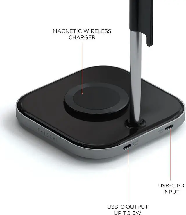 Alt view image 7 of 7 - Satechi 2-in-1 Headphone Stand with Wireless Charger  USB Type-C Output Port and Magnetic Wireless Charger  Compatible with iPhones 16/15/14/13/12 and Other Qi-Enabled Devices