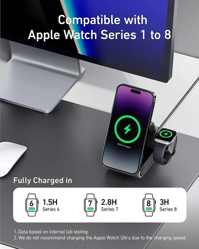 Alt view image 4 of 7 - MagSafe Charger, Anker 737 MagGo Charger (3-in-1 Station) with MFi-Certified 15W Max Fast Charging, for iPhone 14/13 / 12 Series, Apple Watch S8 / 7/6, AirPods 3 / Pro (30W USB-C Charger Included)