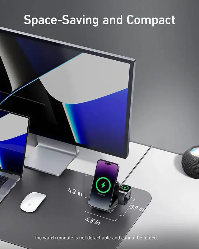 Alt view image 6 of 7 - MagSafe Charger, Anker 737 MagGo Charger (3-in-1 Station) with MFi-Certified 15W Max Fast Charging, for iPhone 14/13 / 12 Series, Apple Watch S8 / 7/6, AirPods 3 / Pro (30W USB-C Charger Included)