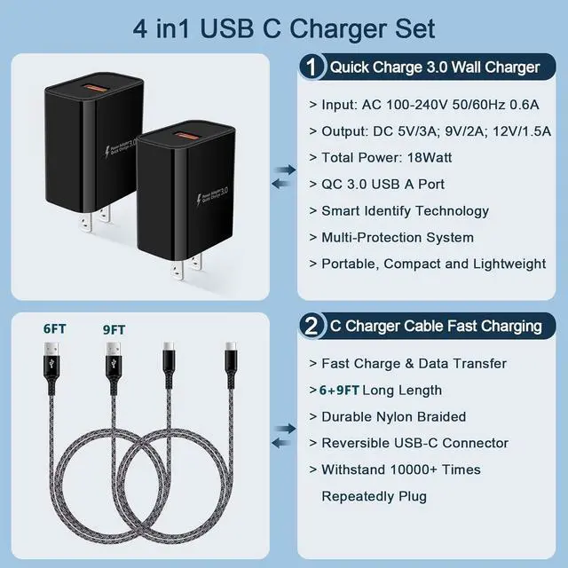 Alt view image 2 of 6 - Type C Android Charger Moto Phone Charger Fast Charger for Moto G Power 2025/G 2025/G Stylus 5G 2024/G Stylus 2023/G 2024/G Play 2023/G Power 2022/G Pure/G Play 2021/One 5G Ace/One 5G UW/Edge 2022/Z4
