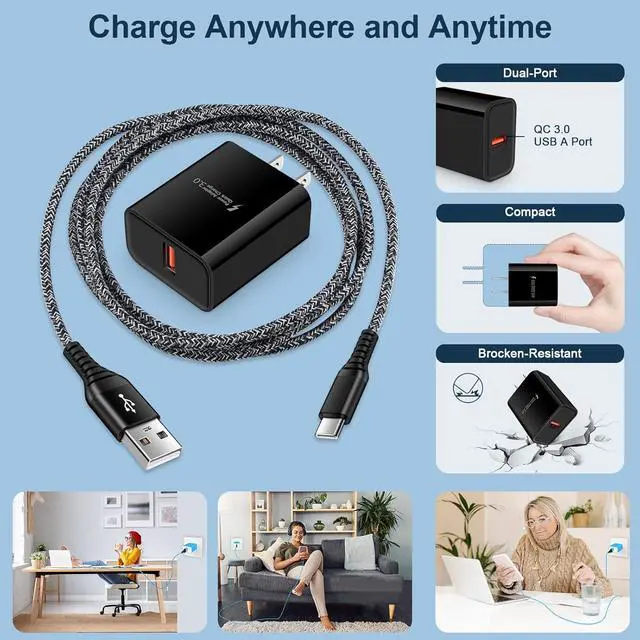 Alt view image 5 of 6 - Type C Android Charger Moto Phone Charger Fast Charger for Moto G Power 2025/G 2025/G Stylus 5G 2024/G Stylus 2023/G 2024/G Play 2023/G Power 2022/G Pure/G Play 2021/One 5G Ace/One 5G UW/Edge 2022/Z4