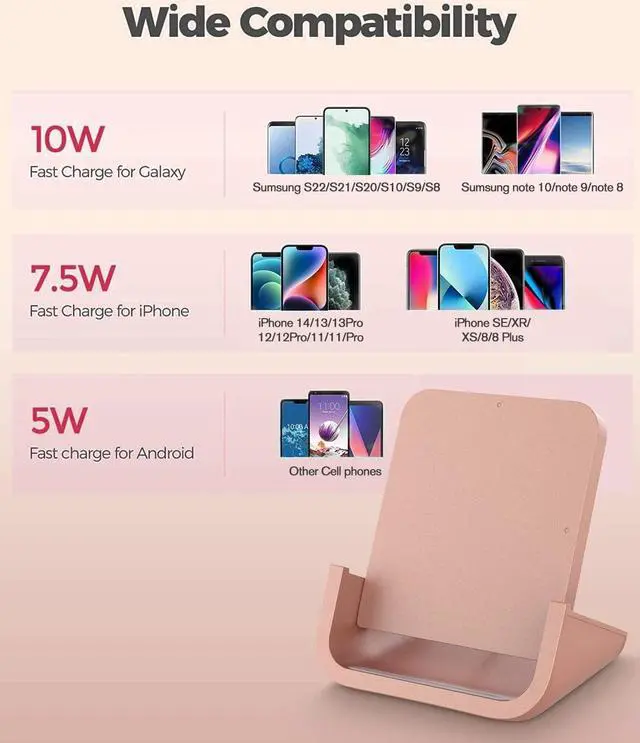 Alt view image 3 of 7 - Wireless Charger YUWISS Wireless Charging Stand Cordless Charger 10/7.5/5W Compatible with iPhone 14 13 12/12 /11Pro Max/XR/XS Max/XS/X/8/8Plus Galaxy S22/S21/S9/S9+/S8/S8+ Note