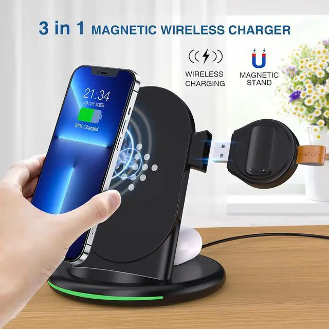 Alt view image 3 of 7 - 3 in 1 Charger for Fitbit Charge 5/Charge 6/Luxe, Charging Station for iPhone 15/14/13 Pro Max/12/11/8, for Samsung Galaxy S23 S22+ S22, for AirPods Pro/3&Galaxy Buds Pro