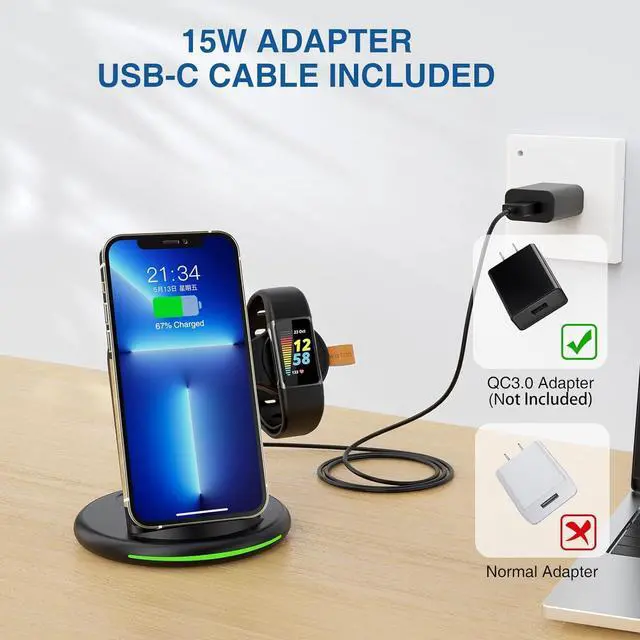 Alt view image 5 of 7 - 3 in 1 Charger for Fitbit Charge 5/Charge 6/Luxe, Charging Station for iPhone 15/14/13 Pro Max/12/11/8, for Samsung Galaxy S23 S22+ S22, for AirPods Pro/3&Galaxy Buds Pro