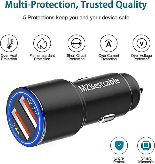 Alt view image 3 of 7 - Car Charger Fast Charging for Moto G Stylus 5G 2021 2020/Power 2021 2022,G100/G Pure/G Play/G Fast/G7 Play Power,Edge 2021 2020/Z4 Z3,Motorola One 5G Ace,30W Adapter Quick Charge 3.0+6FT USB Cable