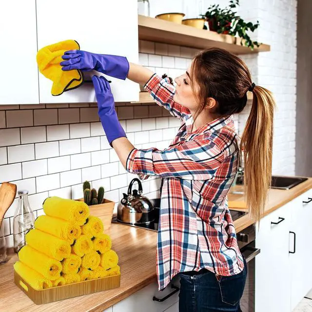 Alt view image 6 of 7 - 40 Pcs Yellow Microfiber Towels: 16"x16" Microfiber Drying Towels Bulk Micro Fiber Car Cleaning Cloth for Cars Drying Washing Polishing Cleaning Household Supplies
