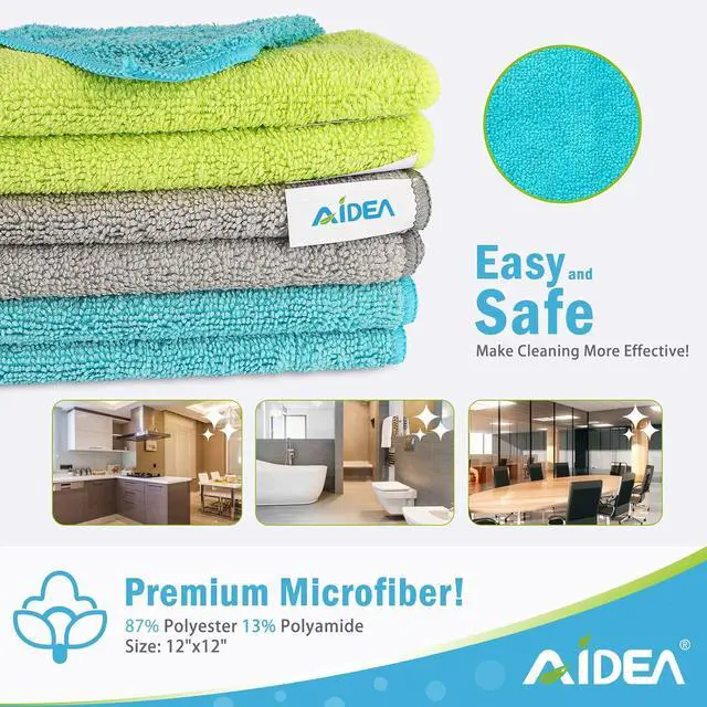 Alt view image 2 of 7 - AIDEA Microfiber Cleaning Cloth-12PK, Microfiber Towels for Cars 12"x12" | Absorbent Cleaning Rags, Reusable Microfiber Towels Lint-Free, Dish Rags Streak-Free for Home /Kitchen /Window (Multicolor)