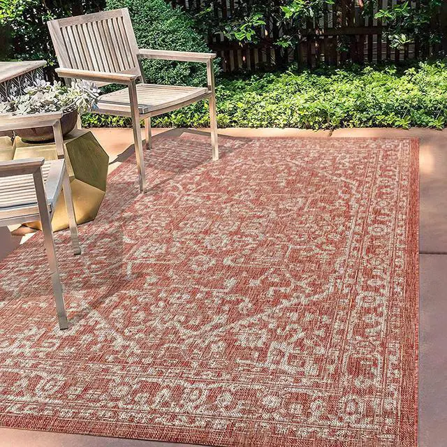 Alt view image 3 of 7 - JONATHAN Y Boho Medallion Indoor Outdoor Area Rug 4X6 Red/Taupe, Malta Textured Weave for Backyard, Patio, Porch, Easy-Cleaning, High Traffic, Pet-Friendly, Non-Shedding (SMB104A-4)