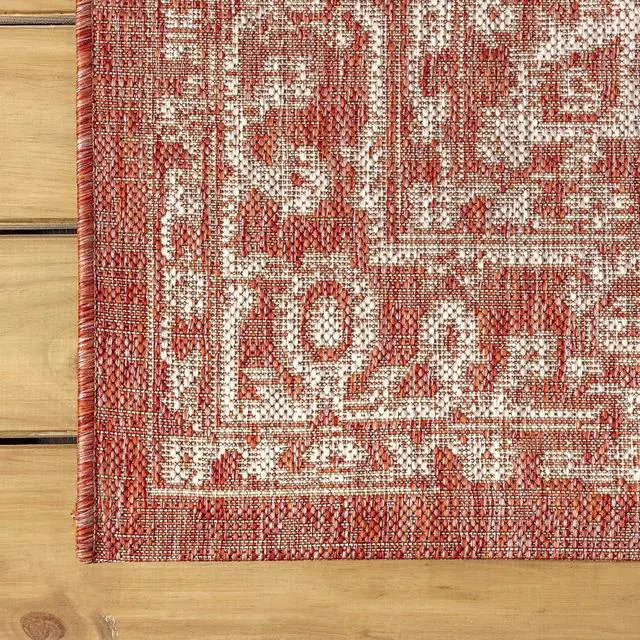 Alt view image 5 of 7 - JONATHAN Y Boho Medallion Indoor Outdoor Area Rug 4X6 Red/Taupe, Malta Textured Weave for Backyard, Patio, Porch, Easy-Cleaning, High Traffic, Pet-Friendly, Non-Shedding (SMB104A-4)