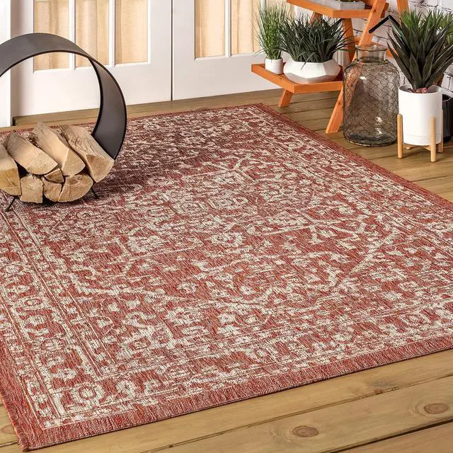 Alt view image 7 of 7 - JONATHAN Y Boho Medallion Indoor Outdoor Area Rug 4X6 Red/Taupe, Malta Textured Weave for Backyard, Patio, Porch, Easy-Cleaning, High Traffic, Pet-Friendly, Non-Shedding (SMB104A-4)