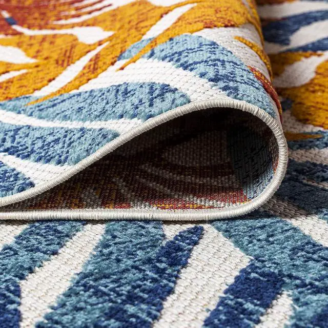 Alt view image 6 of 7 - JONATHAN Y Tropics Palm Leaves Indoor Outdoor Area Rug 3X5 Cream/Orange