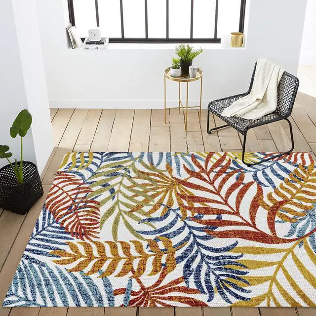 Alt view image 7 of 7 - JONATHAN Y Tropics Palm Leaves Indoor Outdoor Area Rug 3X5 Cream/Orange