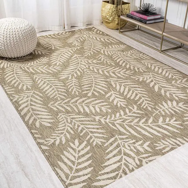 Alt view image 3 of 7 - JONATHAN Y Palm Frond Indoor Outdoor Area Rug 3X5 Brown/Beige, Nevis for Backyard, Patio, Porch, Easy-Cleaning, High Traffic, Pet-Friendly, Non-Shedding (SMB119A-3)