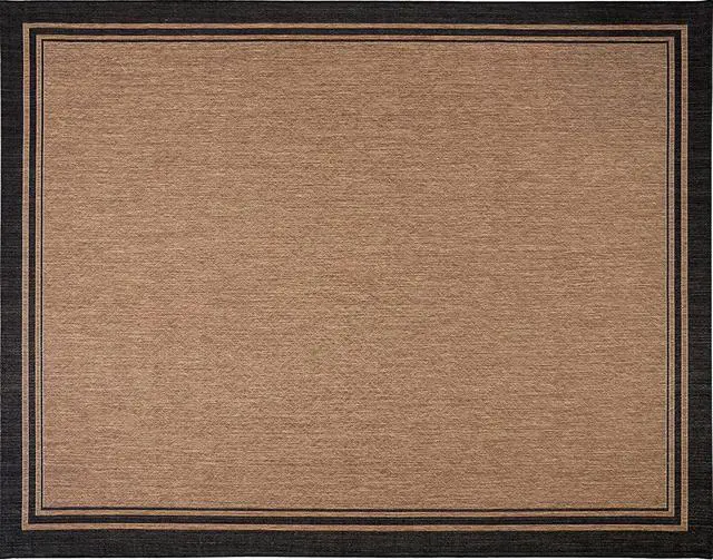 Main image of Gertmenian Indoor/Outdoor Flatweave Area Rug - 5x7 Standard, Stain & UV Resistant, Ideal For Deck, Patio, Poolside, Mudroom - Simple Border, Black Tan, 21490